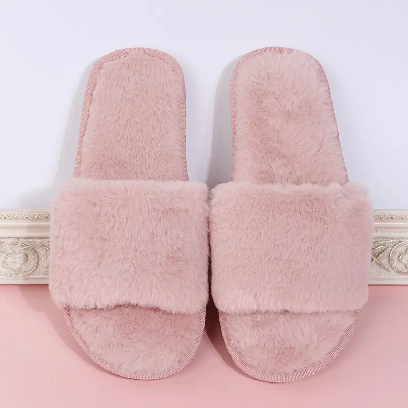 Foreign Trade Furry Slippers for Women Autumn and Winter New Indoor Lazy One-Word Plush Slippers Flats Cotton Slippers Home Wholesale — feature 10