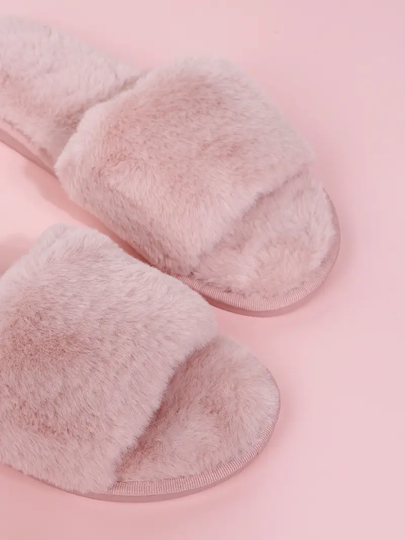 Foreign Trade Furry Slippers for Women Autumn and Winter New Indoor Lazy One-Word Plush Slippers Flats Cotton Slippers Home Wholesale — feature 11