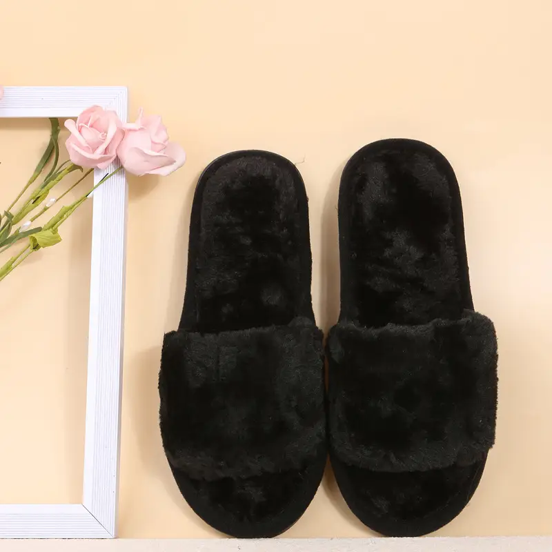 Foreign Trade Furry Slippers for Women Autumn and Winter New Indoor Lazy One-Word Plush Slippers Flats Cotton Slippers Home Wholesale — feature 13