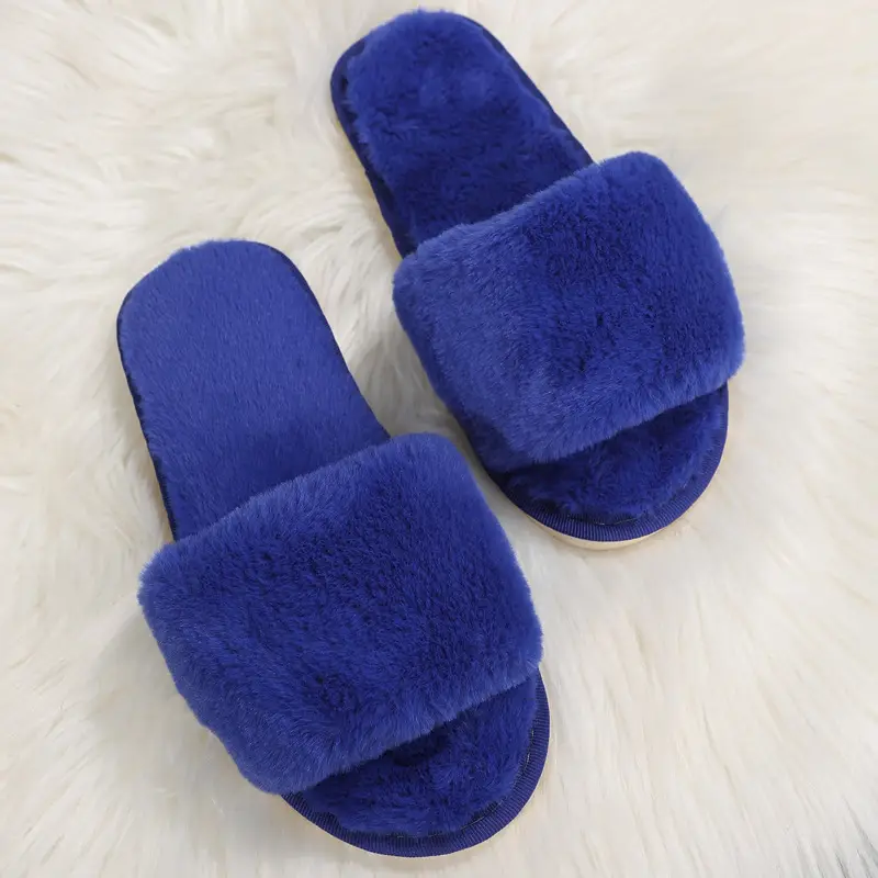 Foreign Trade Furry Slippers for Women Autumn and Winter New Indoor Lazy One-Word Plush Slippers Flats Cotton Slippers Home Wholesale — feature 17