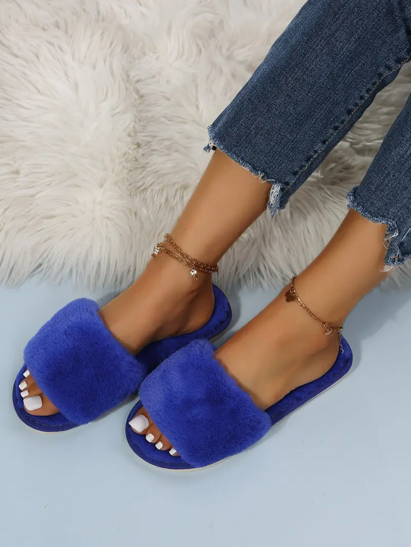 Foreign Trade Furry Slippers for Women Autumn and Winter New Indoor Lazy One-Word Plush Slippers Flats Cotton Slippers Home Wholesale — feature 18