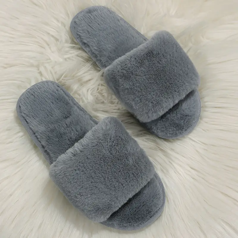 Foreign Trade Furry Slippers for Women Autumn and Winter New Indoor Lazy One-Word Plush Slippers Flats Cotton Slippers Home Wholesale — feature 24