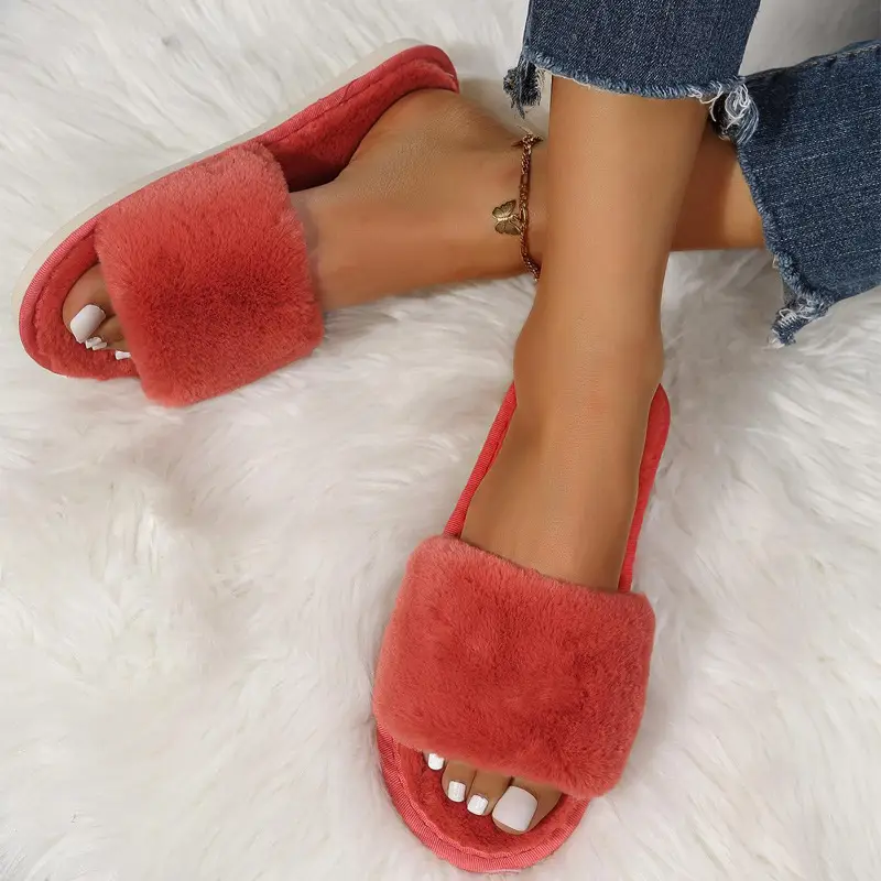 Foreign Trade Furry Slippers for Women Autumn and Winter New Indoor Lazy One-Word Plush Slippers Flats Cotton Slippers Home Wholesale — feature 25
