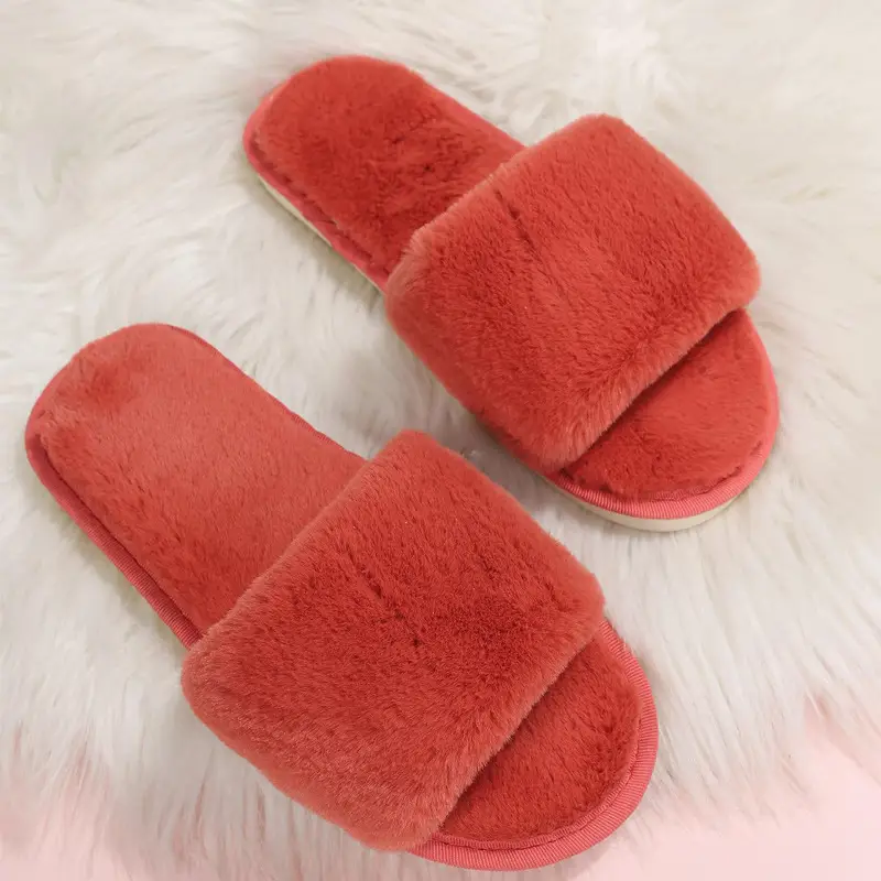 Foreign Trade Furry Slippers for Women Autumn and Winter New Indoor Lazy One-Word Plush Slippers Flats Cotton Slippers Home Wholesale — feature 27