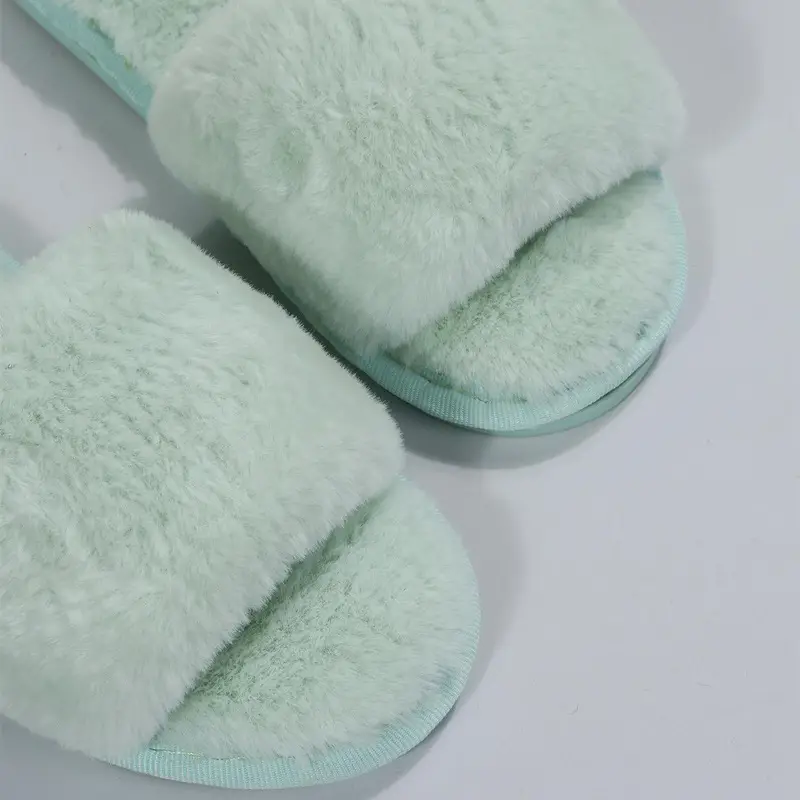 Foreign Trade Furry Slippers for Women Autumn and Winter New Indoor Lazy One-Word Plush Slippers Flats Cotton Slippers Home Wholesale — feature 29