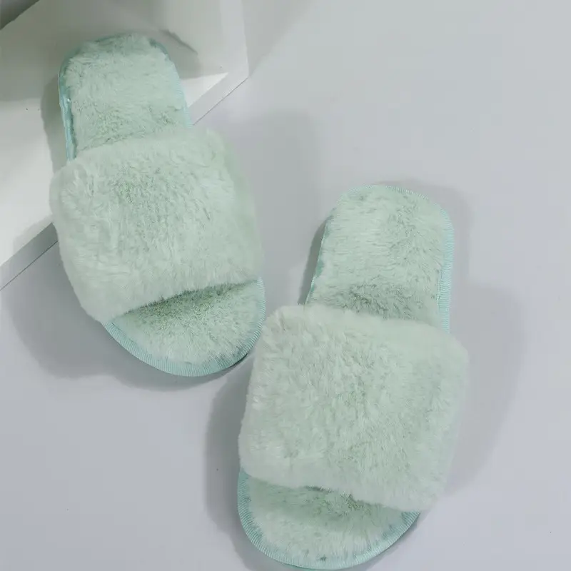 Foreign Trade Furry Slippers for Women Autumn and Winter New Indoor Lazy One-Word Plush Slippers Flats Cotton Slippers Home Wholesale — feature 30