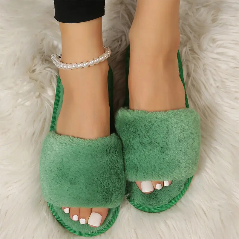 Foreign Trade Furry Slippers for Women Autumn and Winter New Indoor Lazy One-Word Plush Slippers Flats Cotton Slippers Home Wholesale — feature 34