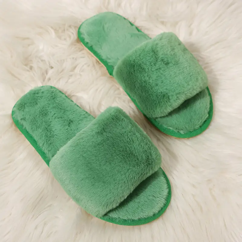 Foreign Trade Furry Slippers for Women Autumn and Winter New Indoor Lazy One-Word Plush Slippers Flats Cotton Slippers Home Wholesale — feature 36
