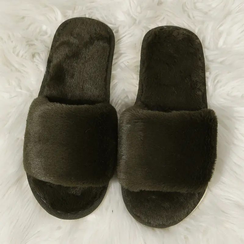 Foreign Trade Furry Slippers for Women Autumn and Winter New Indoor Lazy One-Word Plush Slippers Flats Cotton Slippers Home Wholesale — feature 39