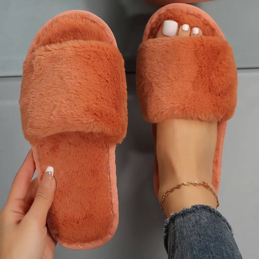 Foreign Trade Furry Slippers for Women Autumn and Winter New Indoor Lazy One-Word Plush Slippers Flats Cotton Slippers Home Wholesale — feature 40