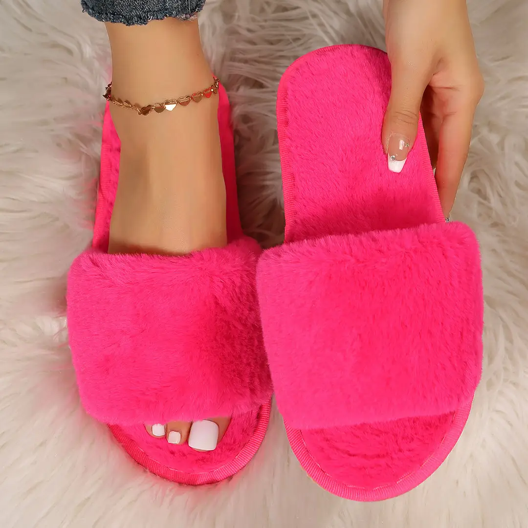 Foreign Trade Furry Slippers for Women Autumn and Winter New Indoor Lazy One-Word Plush Slippers Flats Cotton Slippers Home Wholesale — feature 42