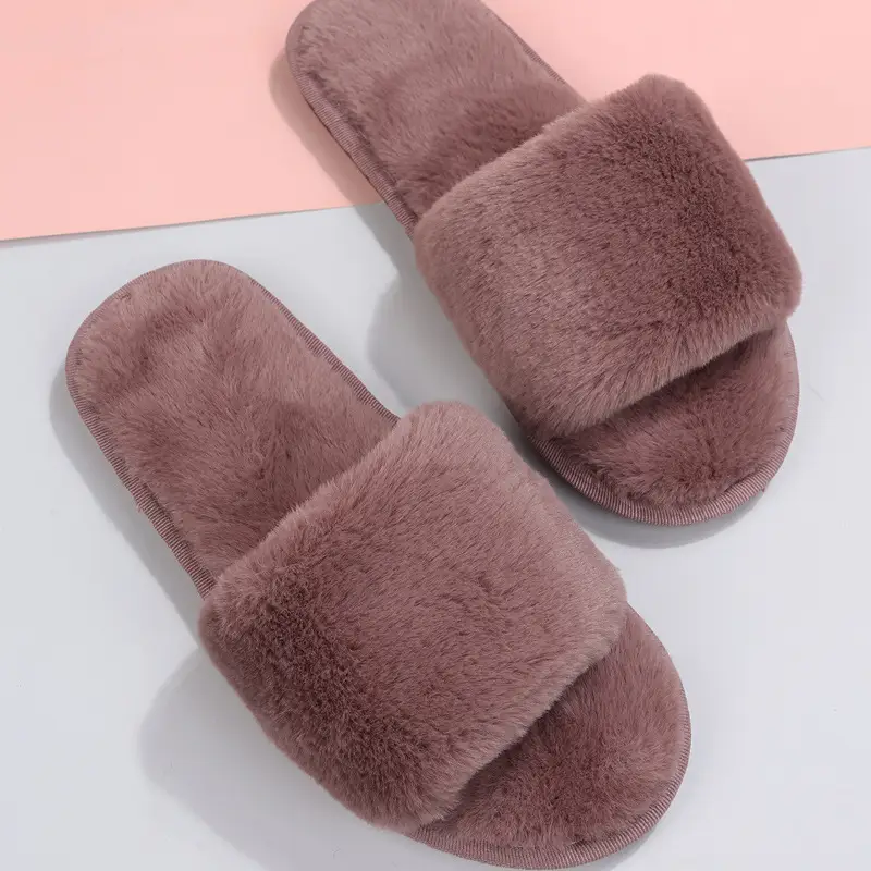 Foreign Trade Furry Slippers for Women Autumn and Winter New Indoor Lazy One-Word Plush Slippers Flats Cotton Slippers Home Wholesale — feature 45