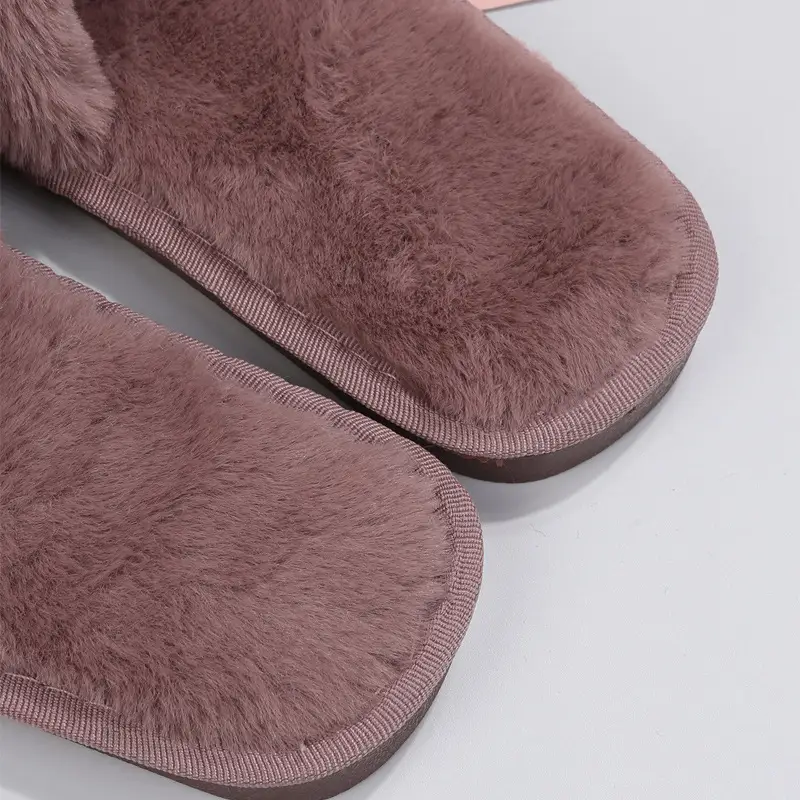Foreign Trade Furry Slippers for Women Autumn and Winter New Indoor Lazy One-Word Plush Slippers Flats Cotton Slippers Home Wholesale — feature 46