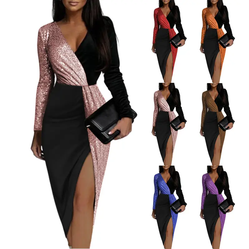 2022 Ethnic Cross-border Dress Red Black High Waist Long Sleeve