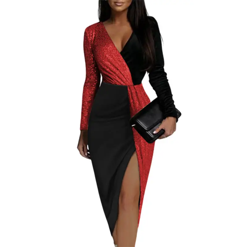 2022 Ethnic Cross-border Dress Red Black High Waist Long Sleeve - Image 8