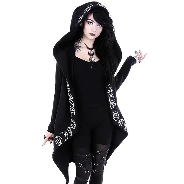 Black Punk Moon Pattern Long Sleeve Cardigan for Women - Image 3