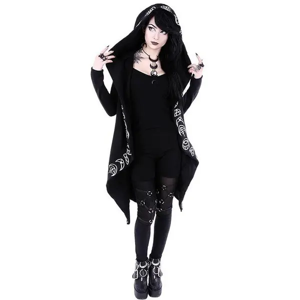 Black Punk Moon Pattern Long Sleeve Cardigan for Women - Image 4