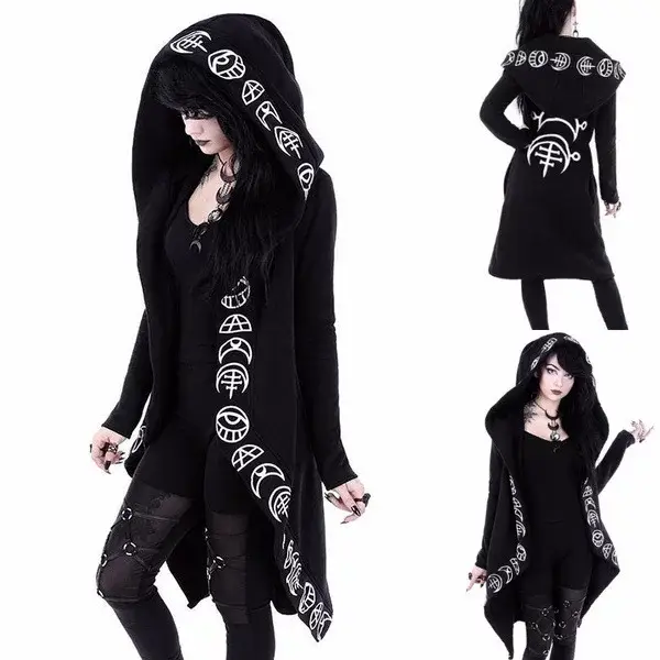 Black Punk Moon Pattern Long Sleeve Cardigan for Women — feature 2