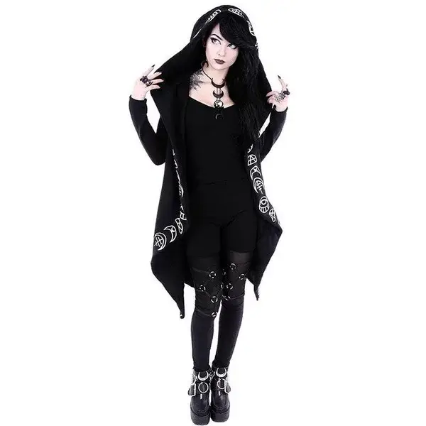 Black Punk Moon Pattern Long Sleeve Cardigan for Women — feature 3