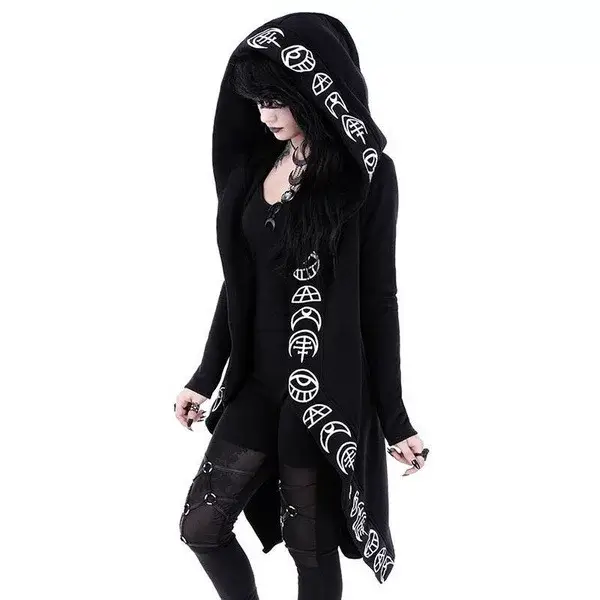 Black Punk Moon Pattern Long Sleeve Cardigan for Women — feature 4