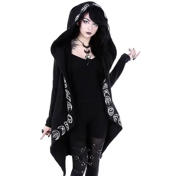 Black Punk Moon Pattern Long Sleeve Cardigan for Women — feature 5