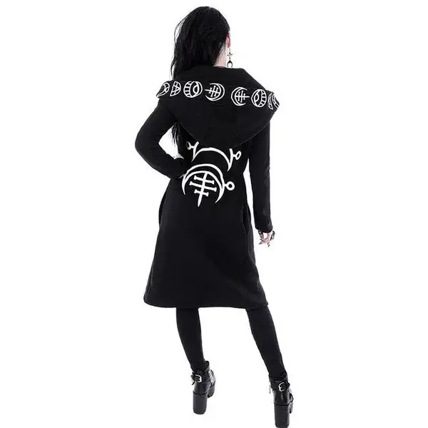 Black Punk Moon Pattern Long Sleeve Cardigan for Women — feature 7