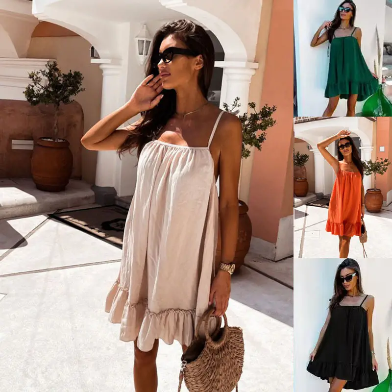 2024 Summer V-Collar Loose Lotus Leaf Dress Pink
