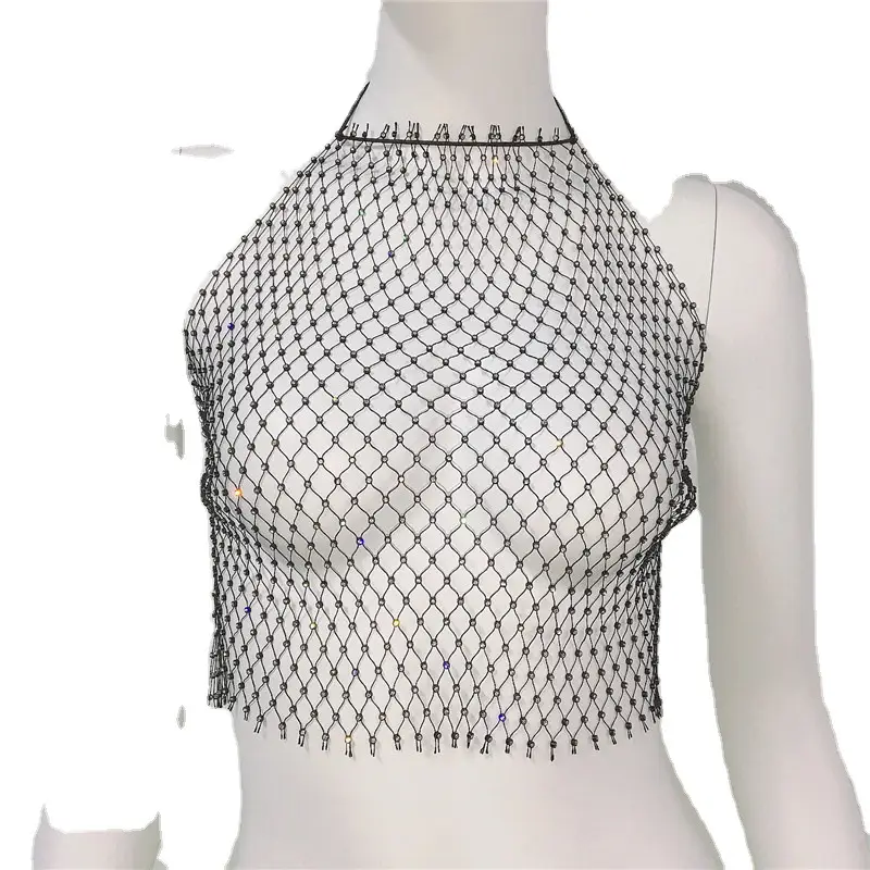 Sexy Rhinestone Fishnet Camisole Women's Top - Image 23