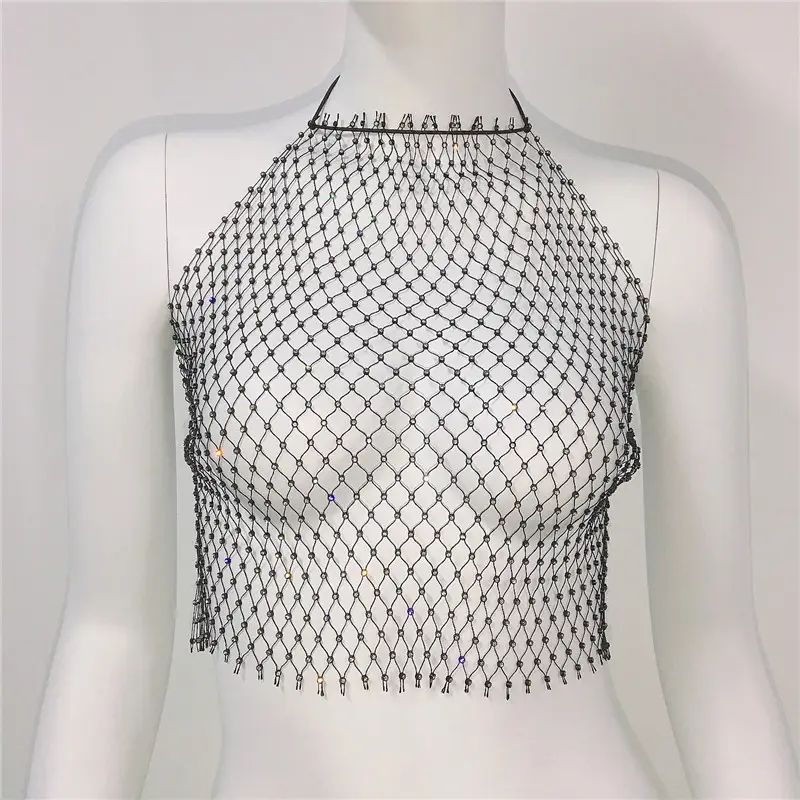 Sexy Rhinestone Fishnet Camisole Women's Top — feature 9
