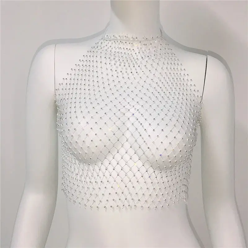 Sexy Rhinestone Fishnet Camisole Women's Top — feature 11