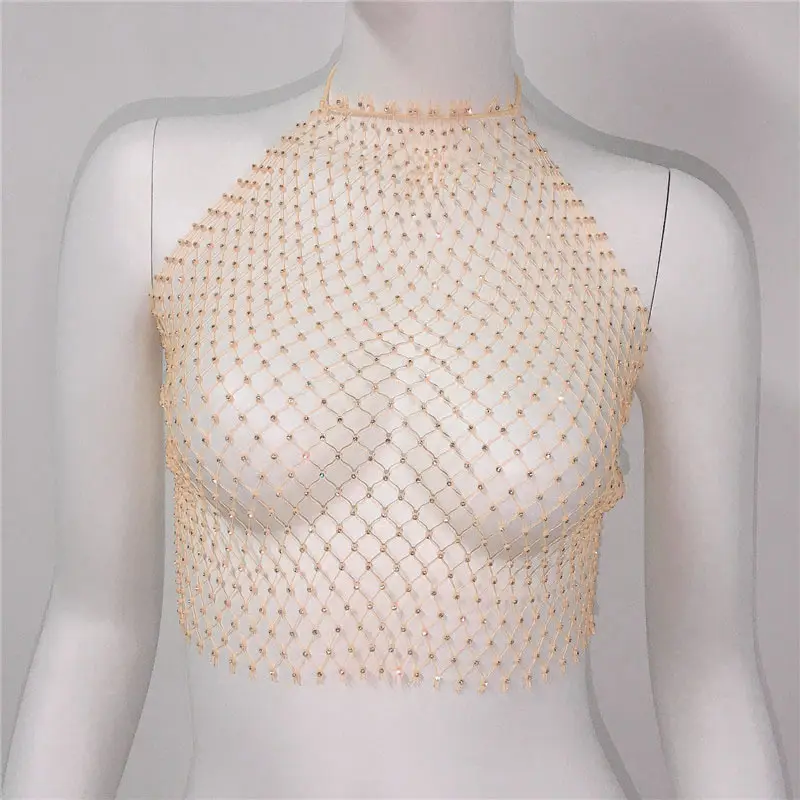 Sexy Rhinestone Fishnet Camisole Women's Top - Image 3