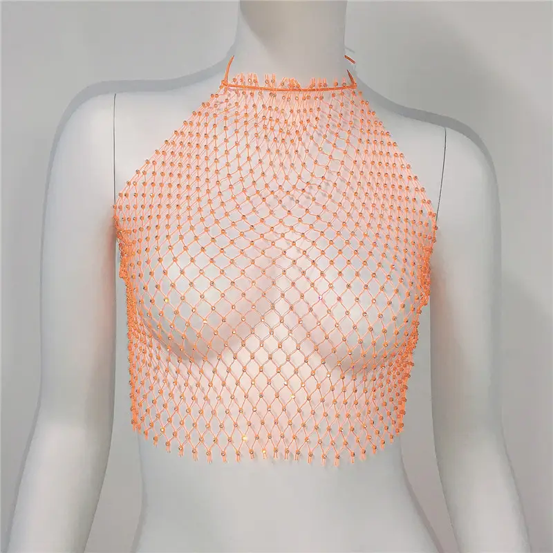 Sexy Rhinestone Fishnet Camisole Women's Top - Image 4