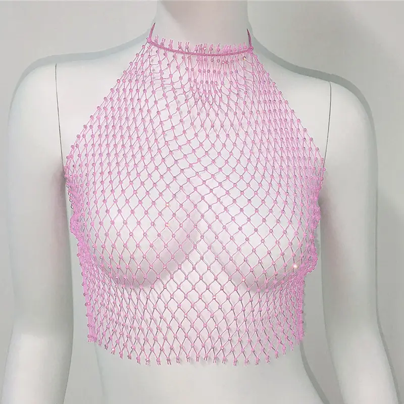 Sexy Rhinestone Fishnet Camisole Women's Top - Image 7