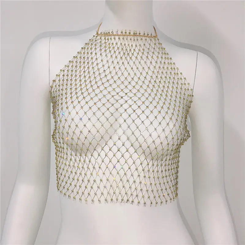 Sexy Rhinestone Fishnet Camisole Women's Top - Image 8