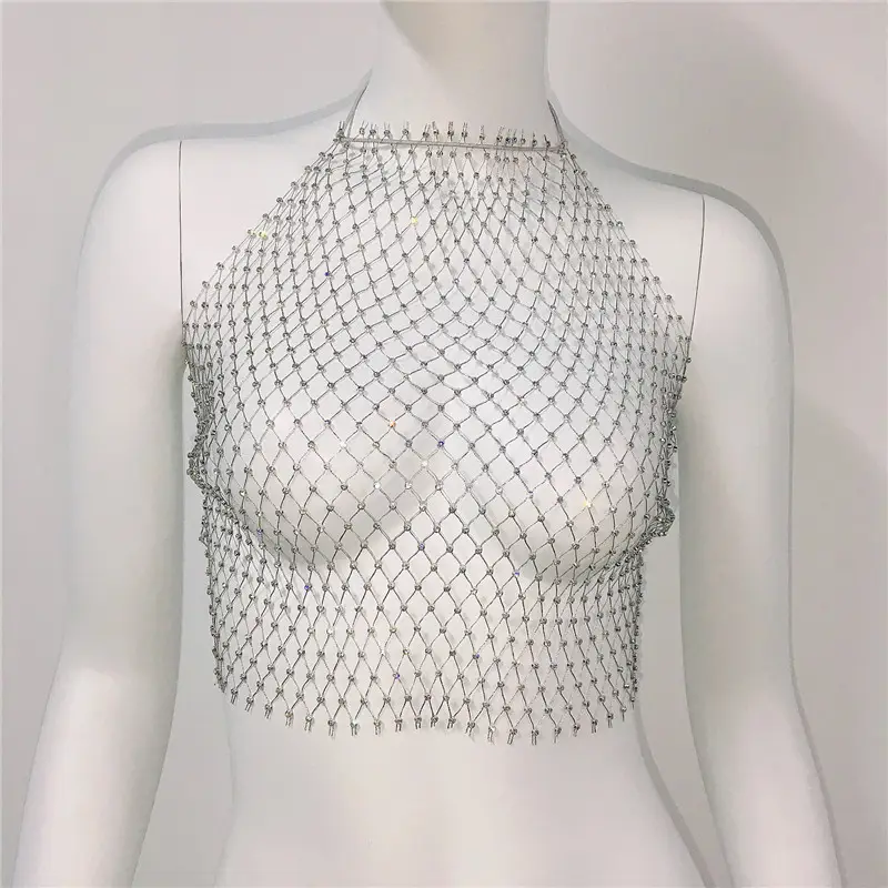 Sexy Rhinestone Fishnet Camisole Women's Top — feature 15