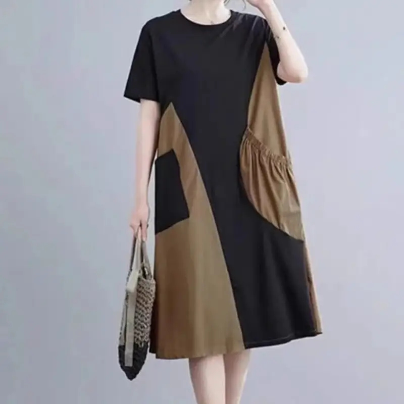 Spliced Mid-Length Belly-Covering Dress for Women - Image 5