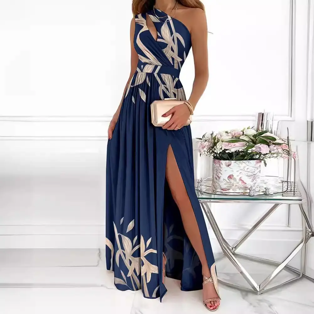 Blue Gradient High Split Cross Shoulder Dress - Image 15