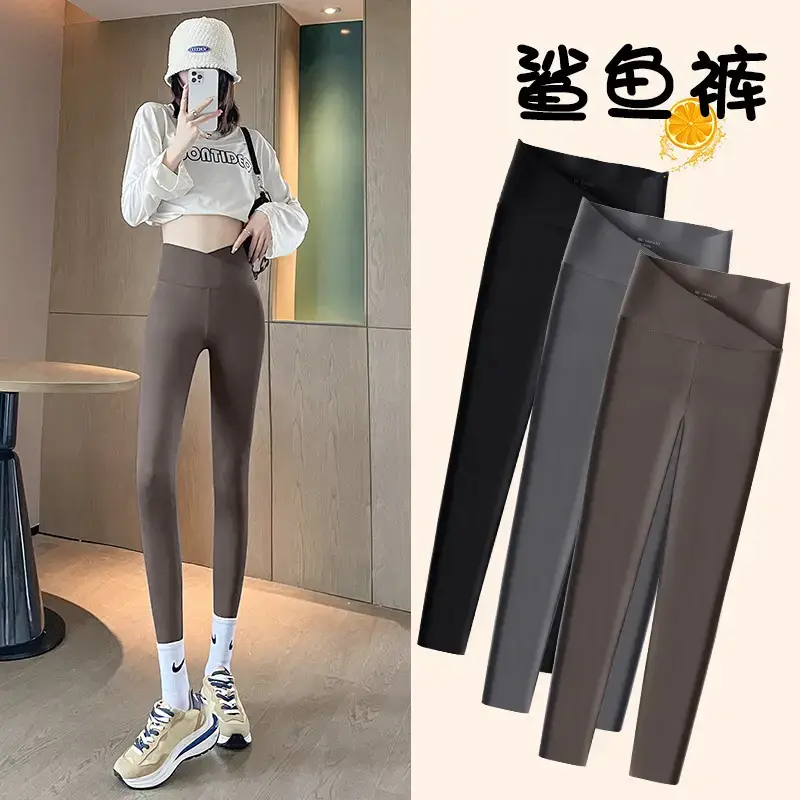 Shark Pants Nine Point Large Black Leggings Cross High Waist Butt Lift - Image 4