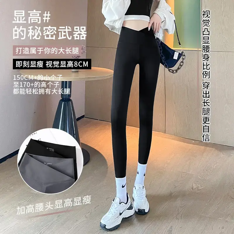Shark Pants Nine Point Large Black Leggings Cross High Waist Butt Lift - Image 5