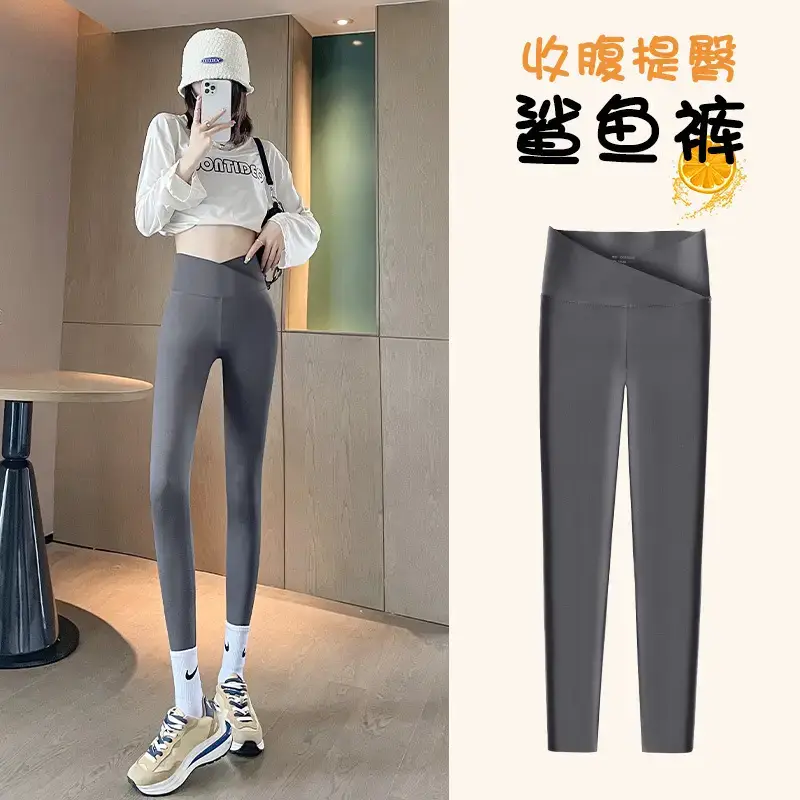 Shark Pants Nine Point Large Black Leggings Cross High Waist Butt Lift - Image 2