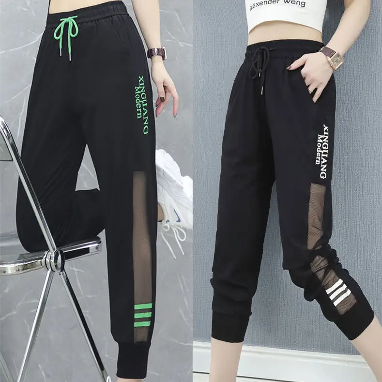 Women Ice Silk Leg-Tie Sports Pants Sun Protective Nine Point - Image 5