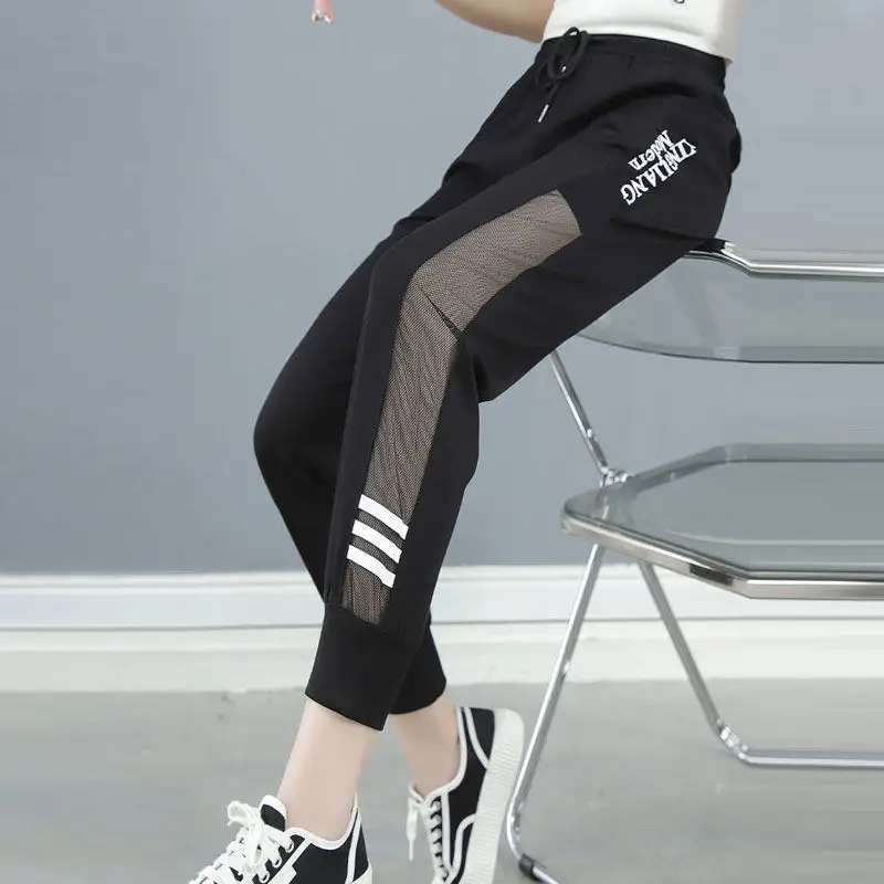 Women Ice Silk Leg-Tie Sports Pants Sun Protective Nine Point - Image 2