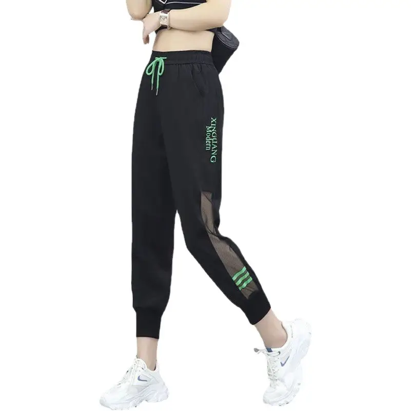 Women Ice Silk Leg-Tie Sports Pants Sun Protective Nine Point