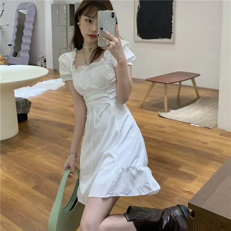 French Waist-Cinching White A-Line Skirt 2024 - Image 2
