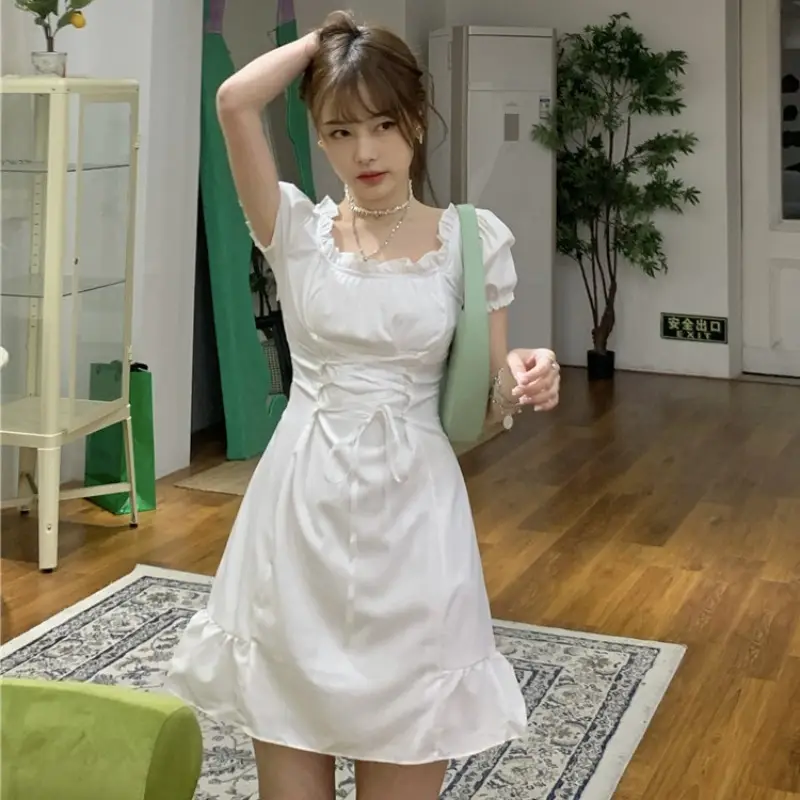 French Waist-Cinching White A-Line Skirt 2024 - Image 3