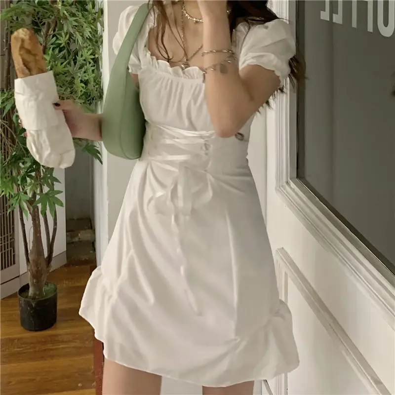 French Waist-Cinching White A-Line Skirt 2024 - Image 4