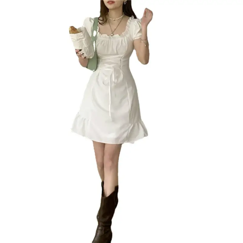 French Waist-Cinching White A-Line Skirt 2024 - Image 6