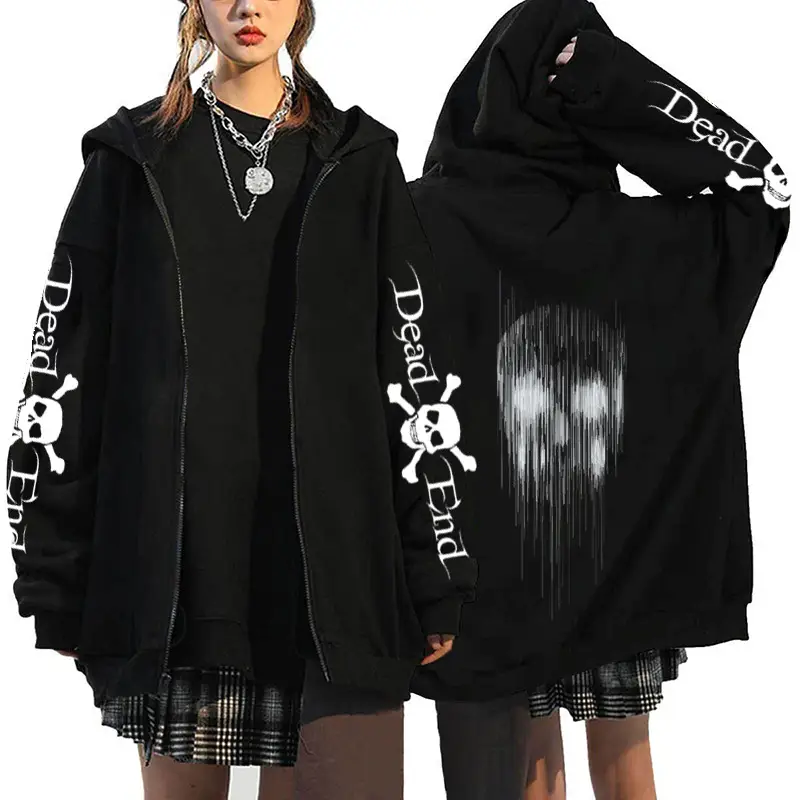 Women Black Angel Wings Zipper Hoodie Sweatshirt