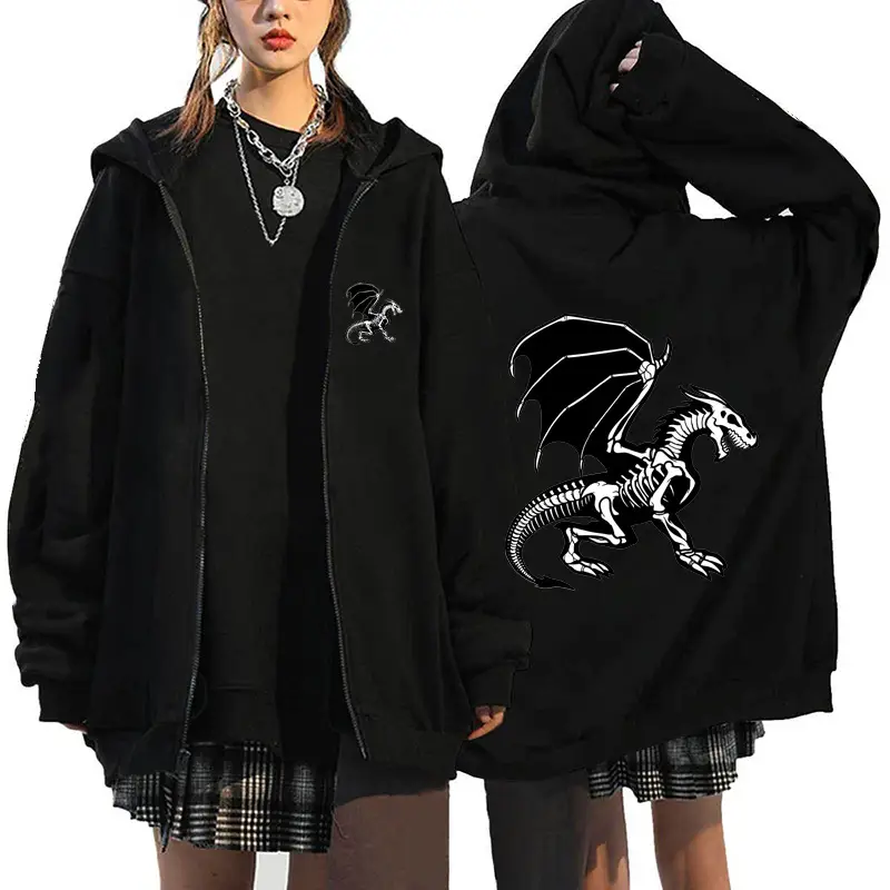 Women Black Angel Wings Zipper Hoodie Sweatshirt - Image 6