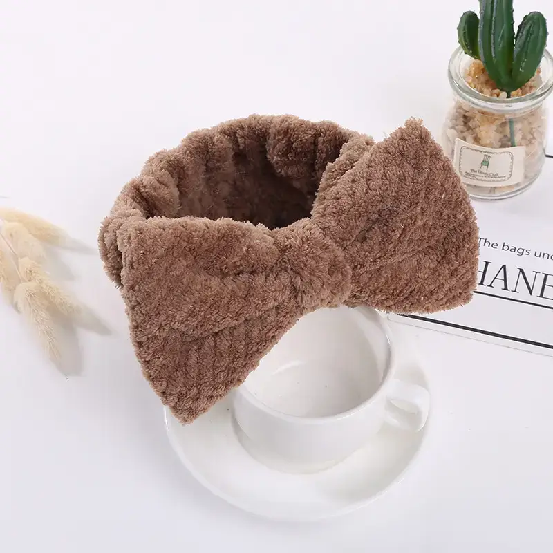 Women's Microfiber Bow Hair Band Soft Absorbent Beige - Image 5